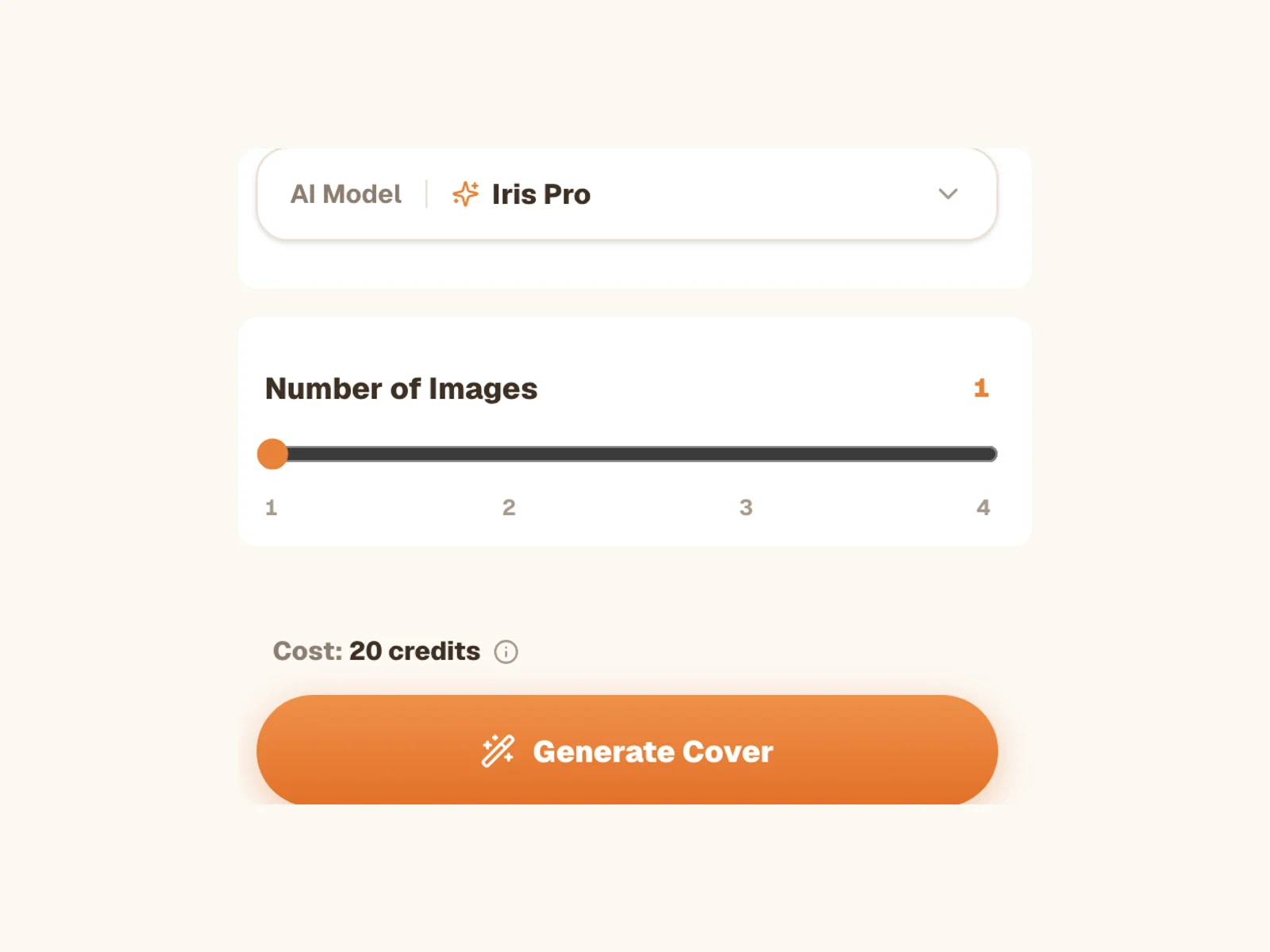 Escolha o nível de qualidade Iris Basic ou Iris Pro e a quantidade de imagens