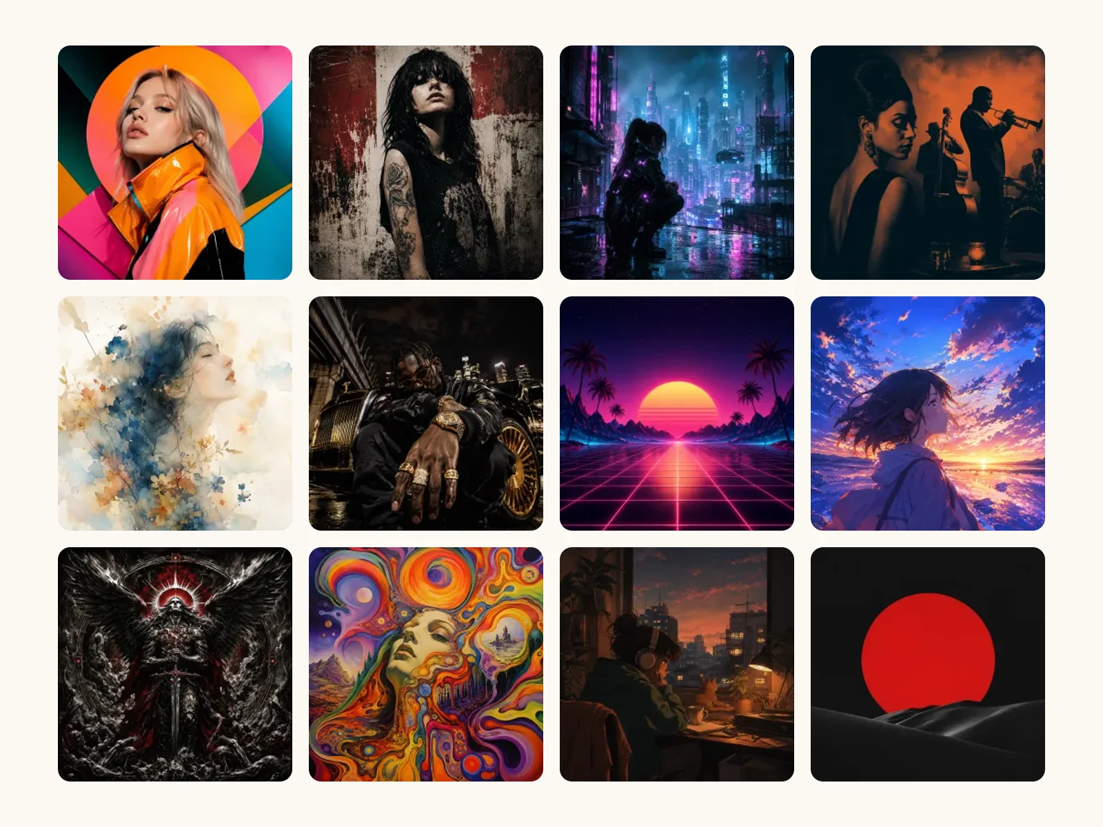 Estilos de capa gerados pelo gerador de capas de álbum com IA